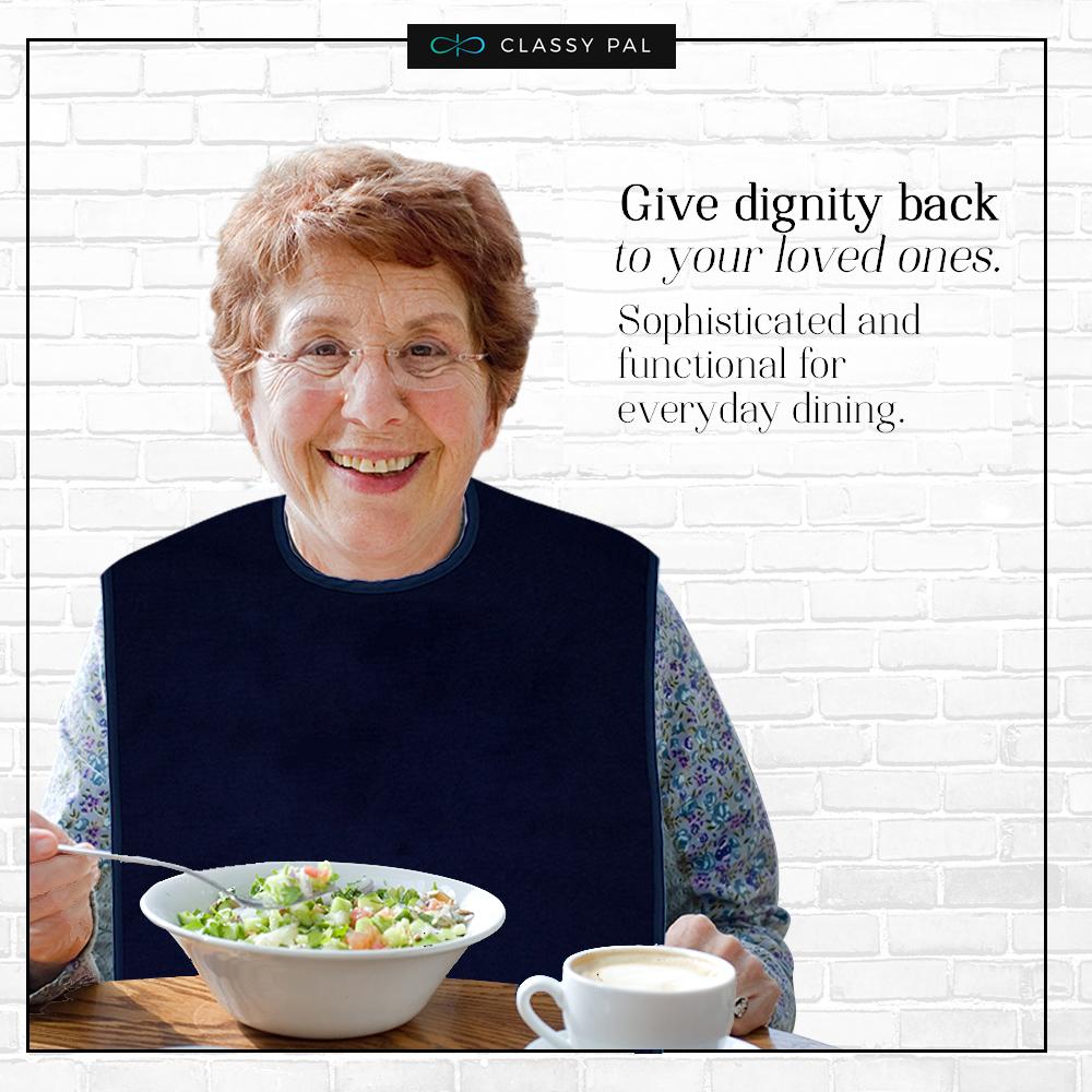 Adult Bib Plain Navy Blue (1 Pack) - Classy Pal Plain Dress 'n Dine Adult Bibs