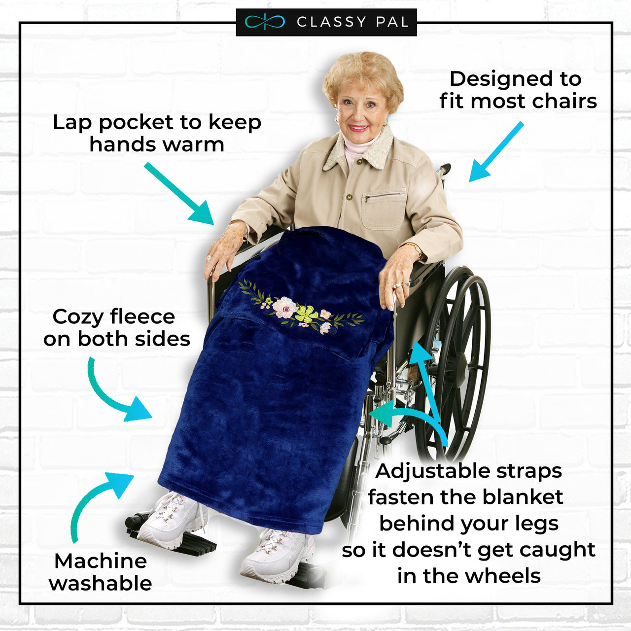 Wheelchair Blanket with Embroidered Flower