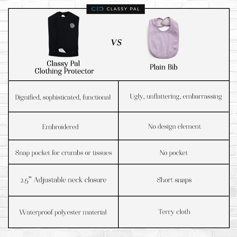 Women's Dress 'n Dine™ Adult Bibs with Pearl Necklace and Silver Brooch (2 Pack) - Classy Pal