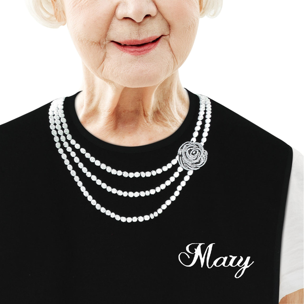 Custom Embroidered Women's Dress 'n Dine™ Adult Bib with Pearl Necklace