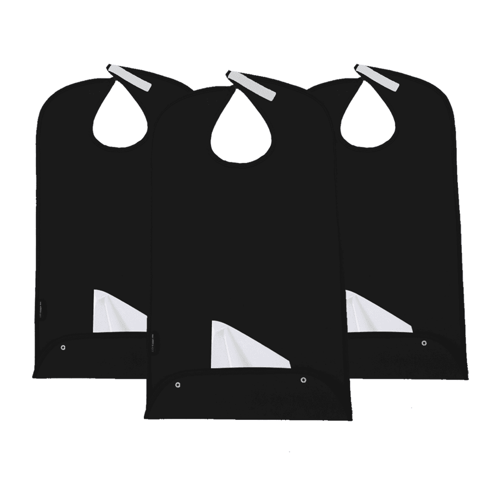 Adult Bib Plain Black (3 Pack) - Classy Pal Plain Dress 'n Dine Adult Bibs