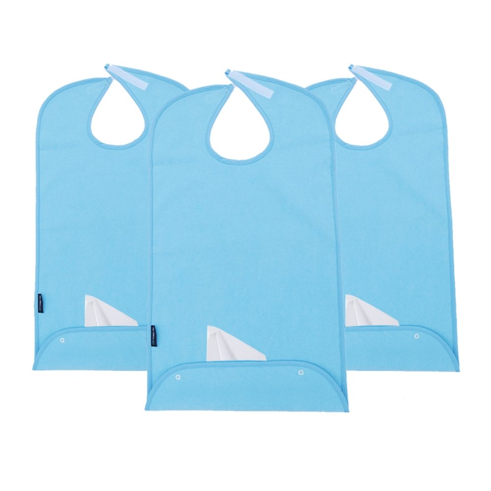 Adult Bib Plain Light Blue (3 Pack) - Classy Pal Plain Dress 'n Dine Adult Bibs