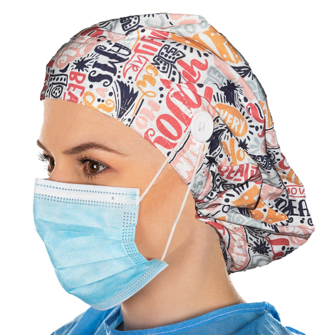 Classy Pal Scrub Cap, Unisex, Fitted Bouffant Hat with Buttons - Classy Pal