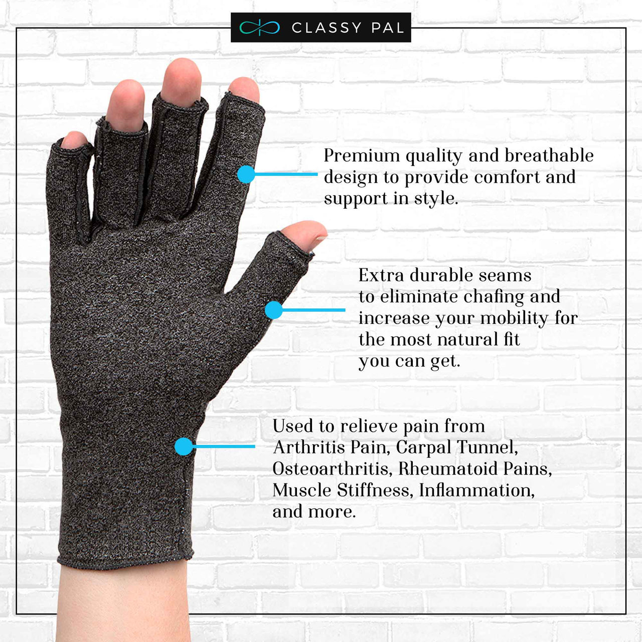 Gray Arthritis Compression Gloves - Classy Pal Arthritis Glove