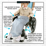 Grey Lightweight Wheelchair Blanket with Pocket - Classy Pal