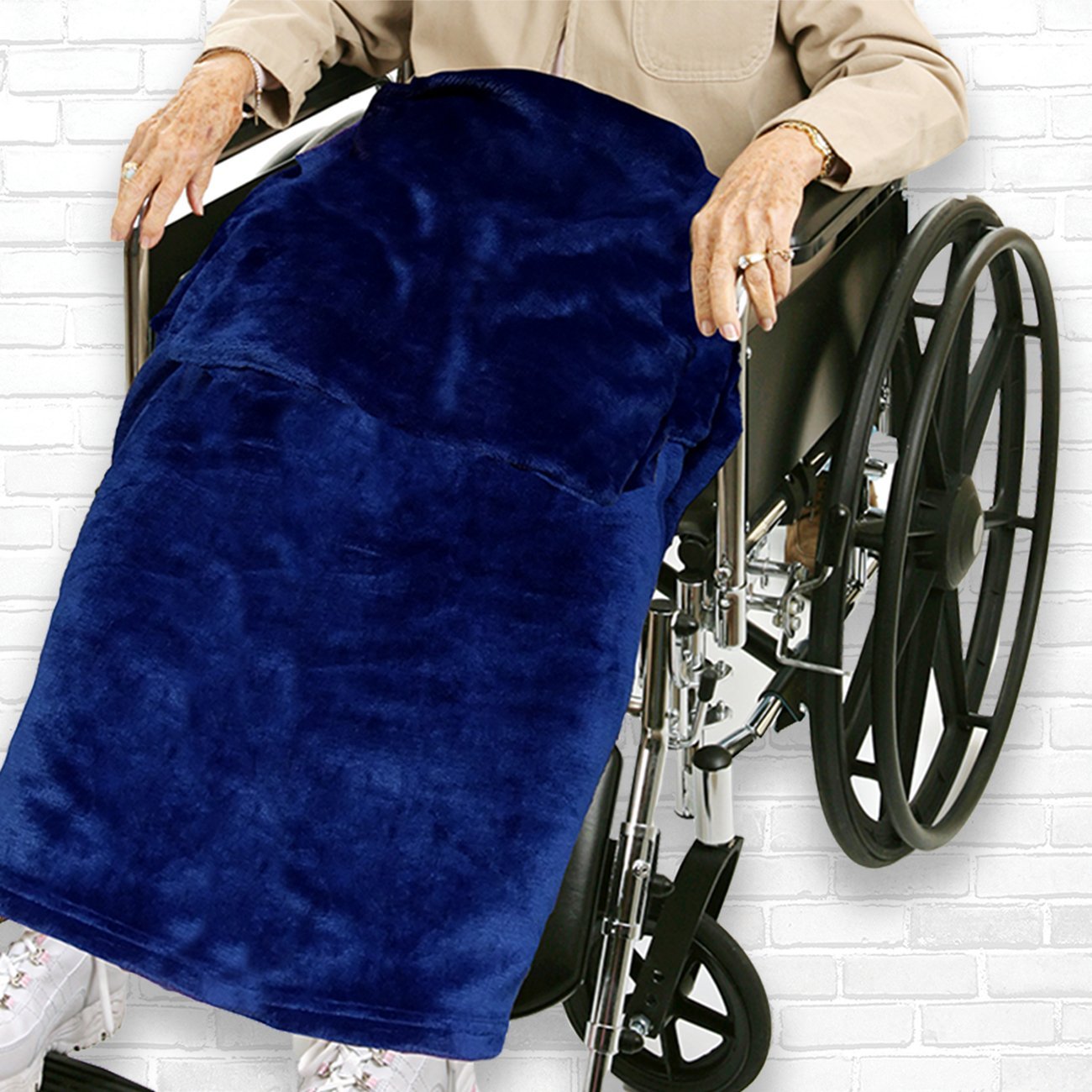 Navy Blue Adult Wheelchair Blanket with Pocket - Classy Pal Wheelchair Blankets