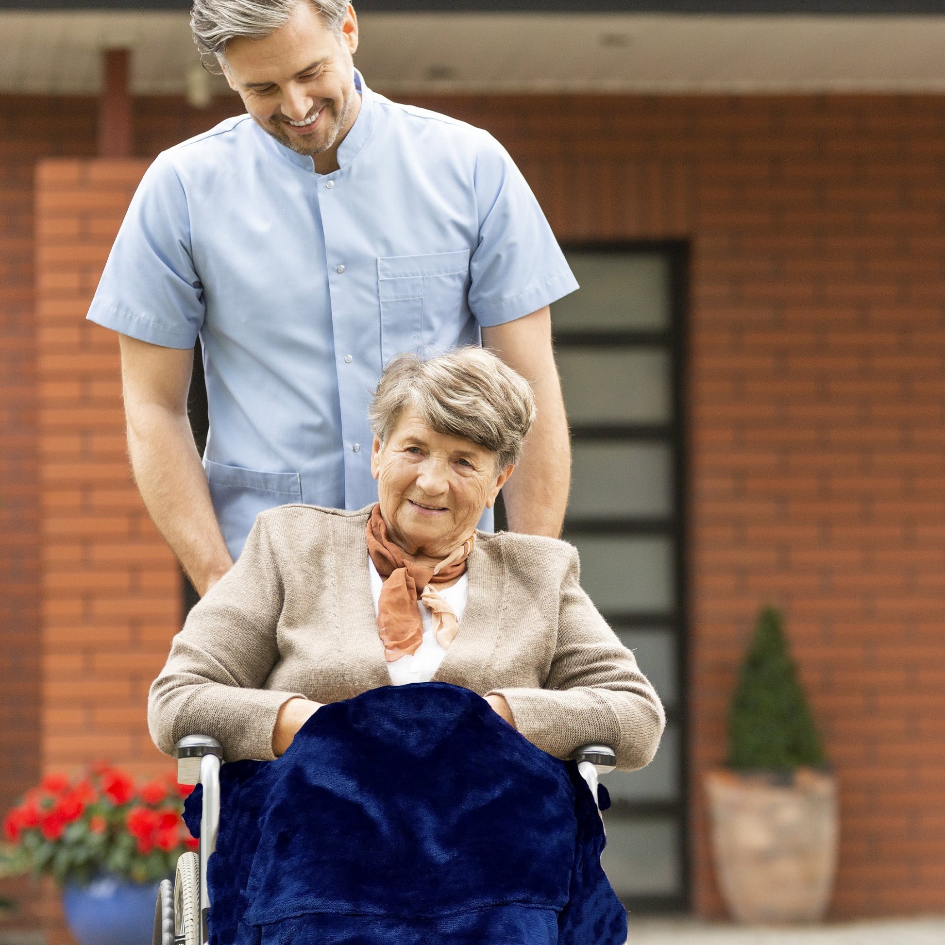 Navy Blue Adult Wheelchair Blanket with Pocket - Classy Pal Wheelchair Blankets