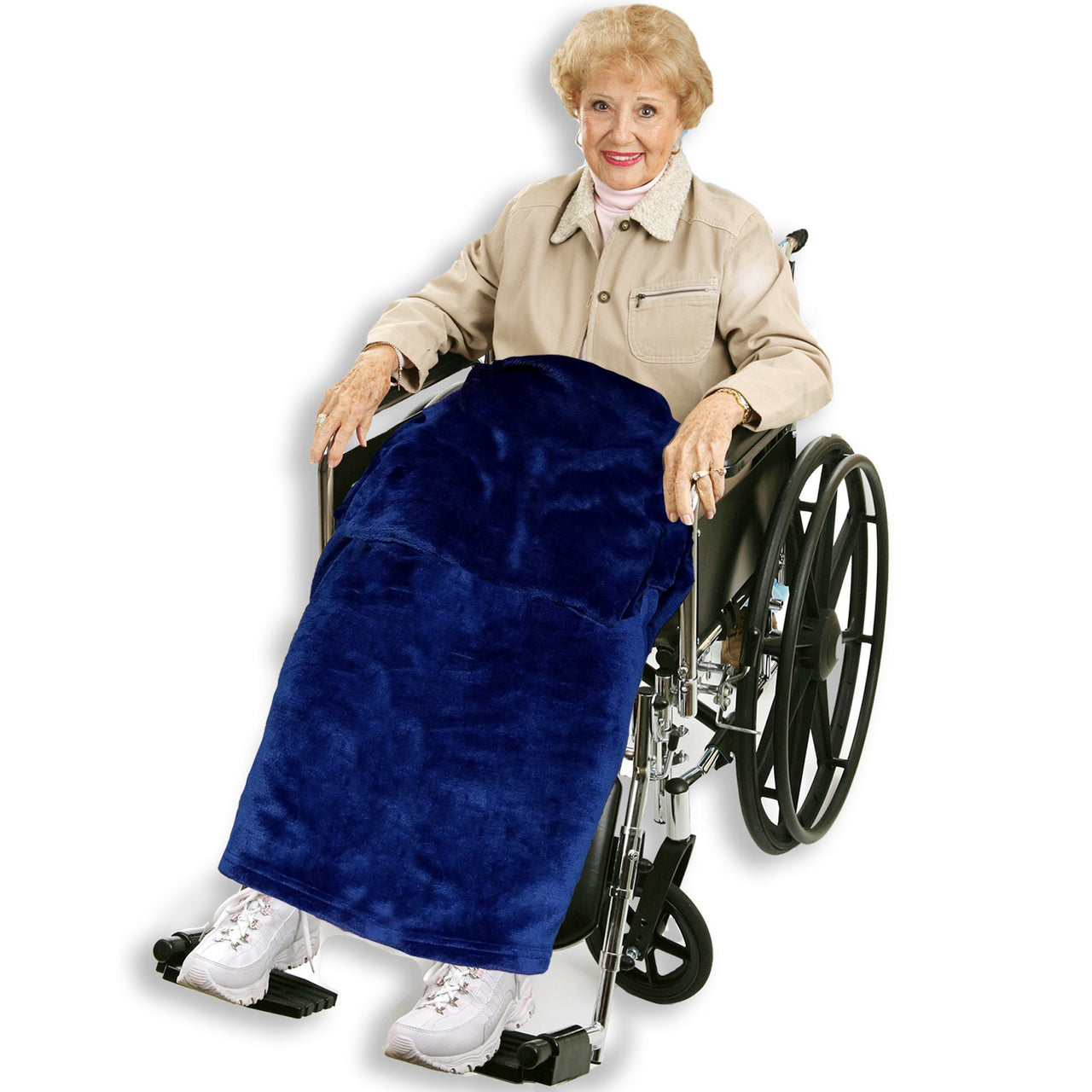 Navy Blue Adult Wheelchair Blanket with Pocket - Classy Pal Wheelchair Blankets
