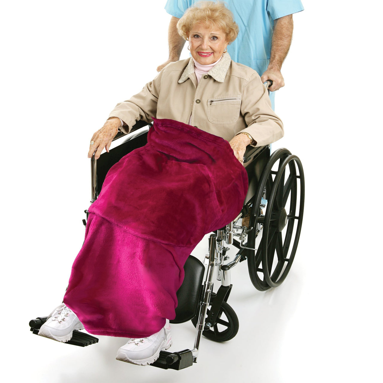 Ruby Red Adult Wheelchair Blanket with Pocket - Classy Pal Wheelchair Blankets