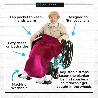 Ruby Red Adult Wheelchair Blanket with Pocket - Classy Pal Wheelchair Blankets