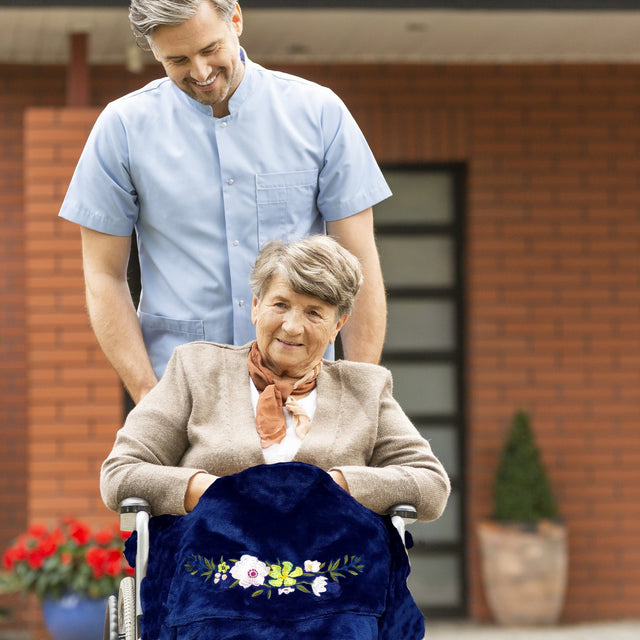 Wheelchair Blanket with Embroidered Flower