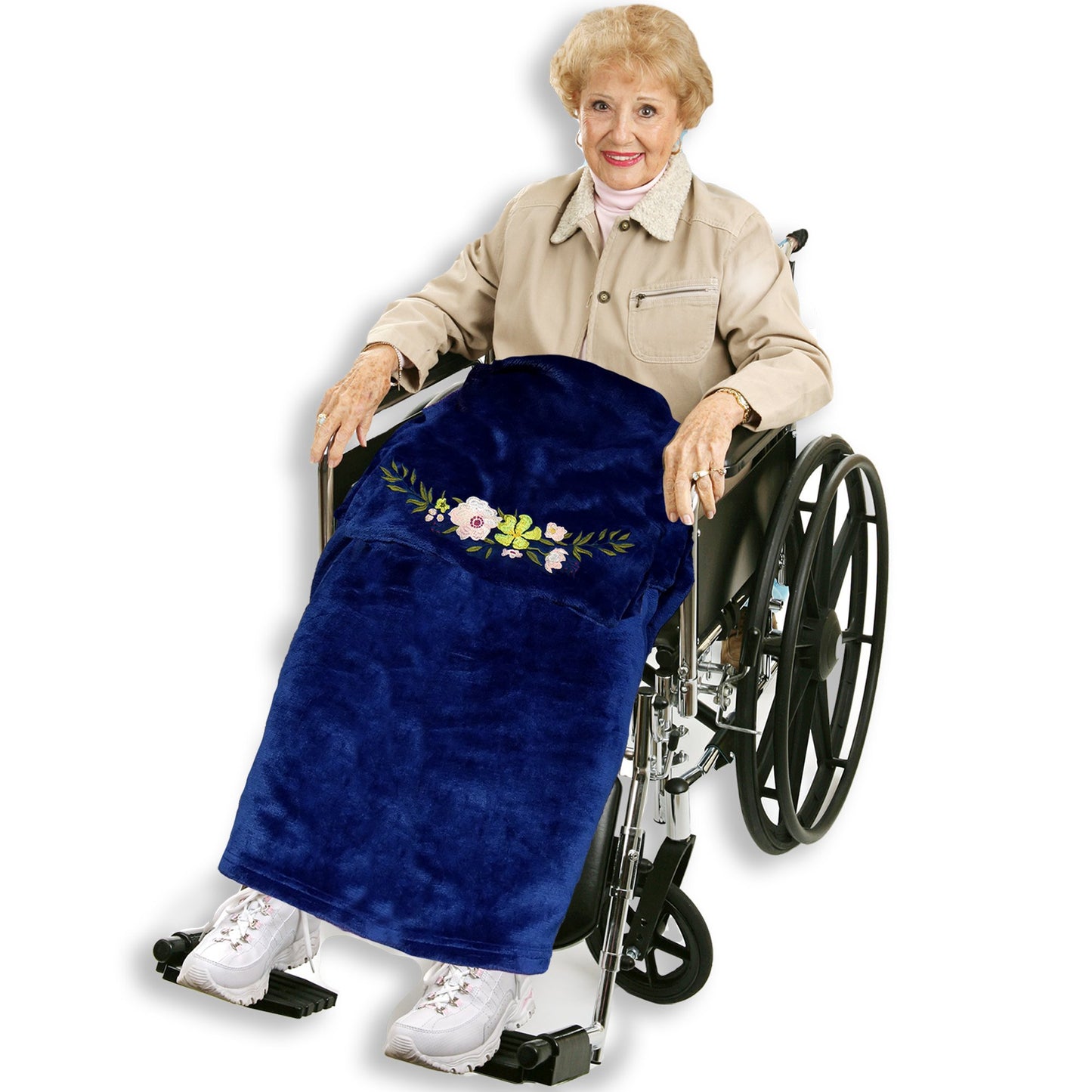 Wheelchair Blanket with Embroidered Flower - Classy Pal Wheelchair Blankets