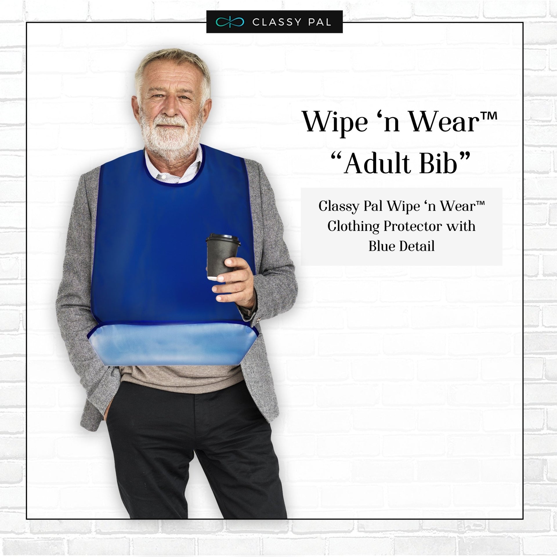 Wipe 'n Wear™ Adult Bib Blue (1 Pack) - Classy Pal Plain Wipe 'n Wear Adult Bibs