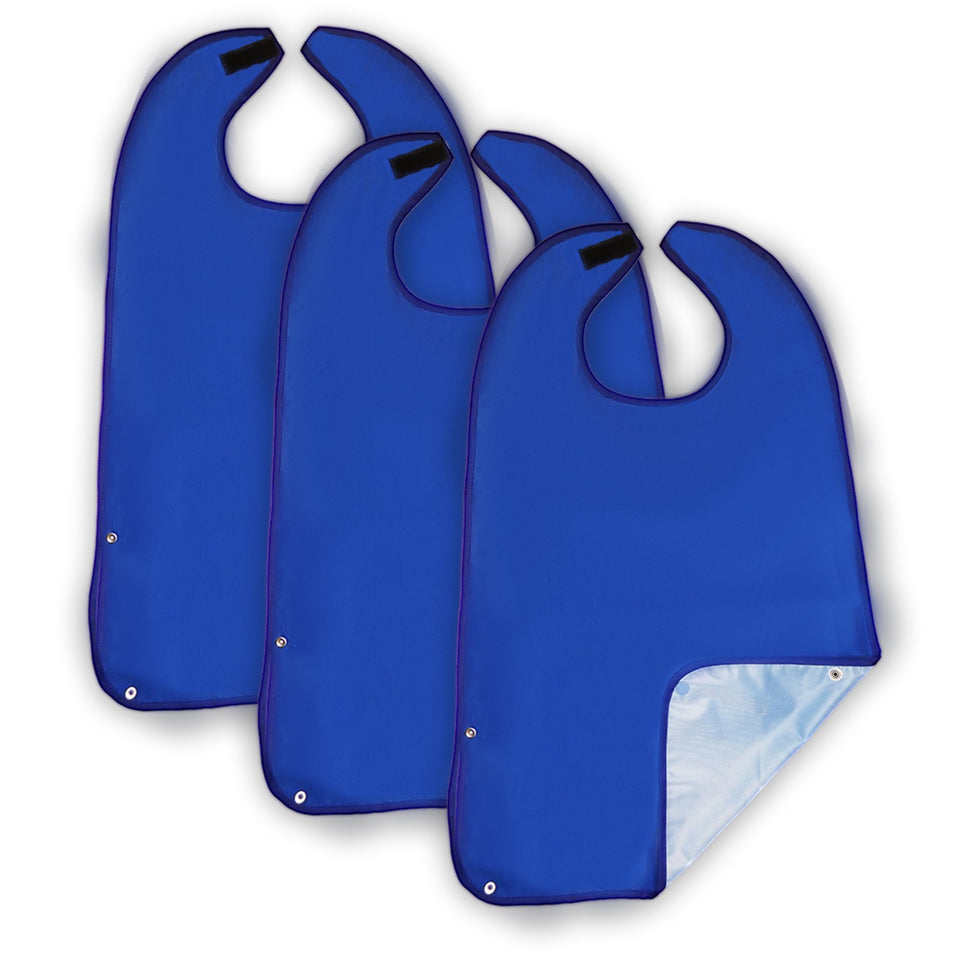 Blue Adult Bib 3-Pack for Easy Cleaning and Protection