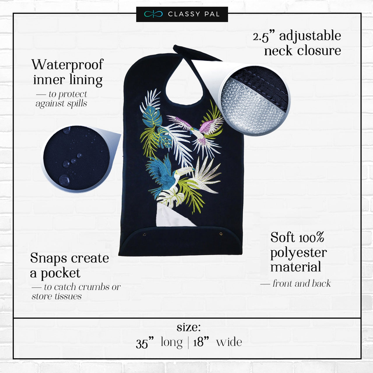 Women's & Men's Dress 'n Dine™ Adult Bib Tropical - Classy Pal