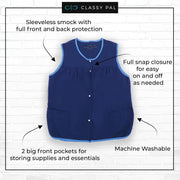 Women's Snap Front Smock Apron with Pockets (Blue) - Classy Pal Aprons