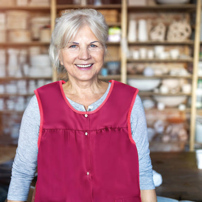 Women's Snap Front Smock Apron with Pockets (Burgundy) - Classy Pal Aprons