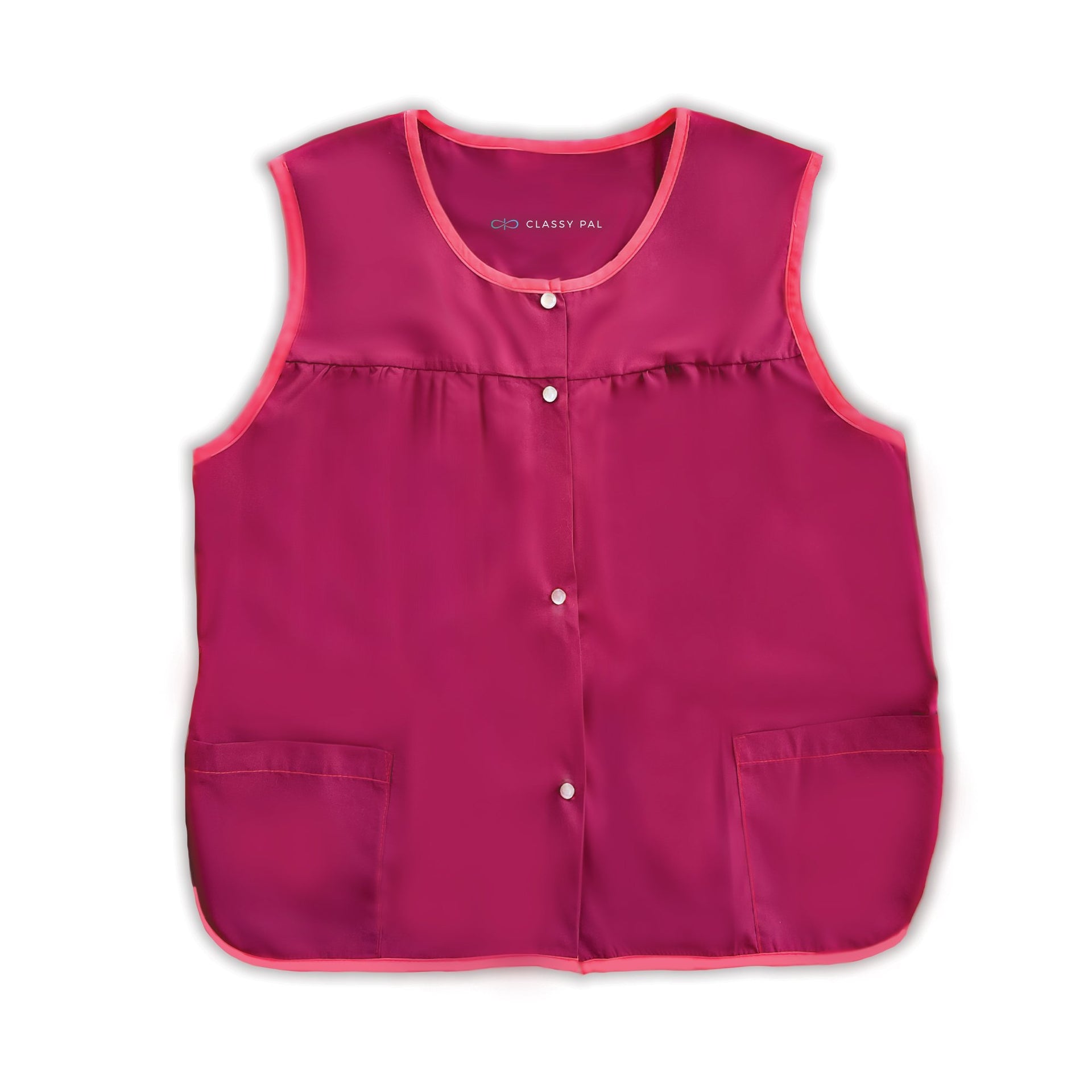 Women's Snap Front Smock Apron with Pockets (Burgundy)