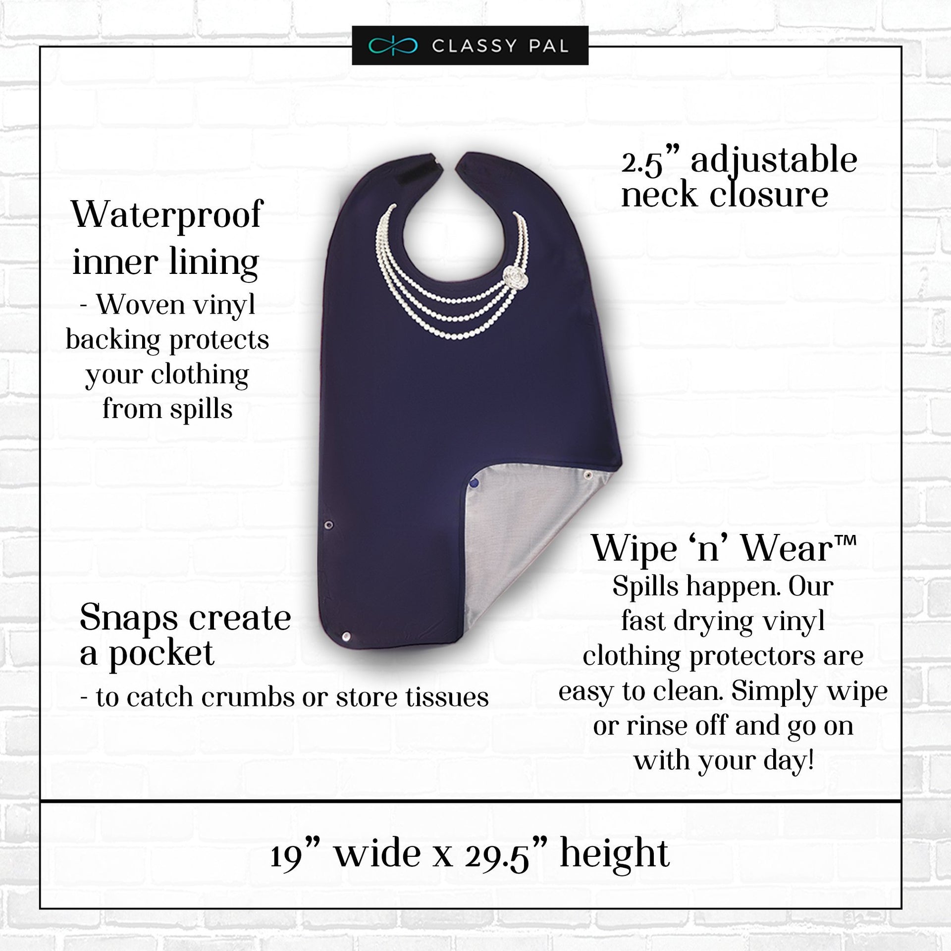 Women's Wipe 'n Wear™ Adult Bib Pearls (1 Pack) - Classy Pal