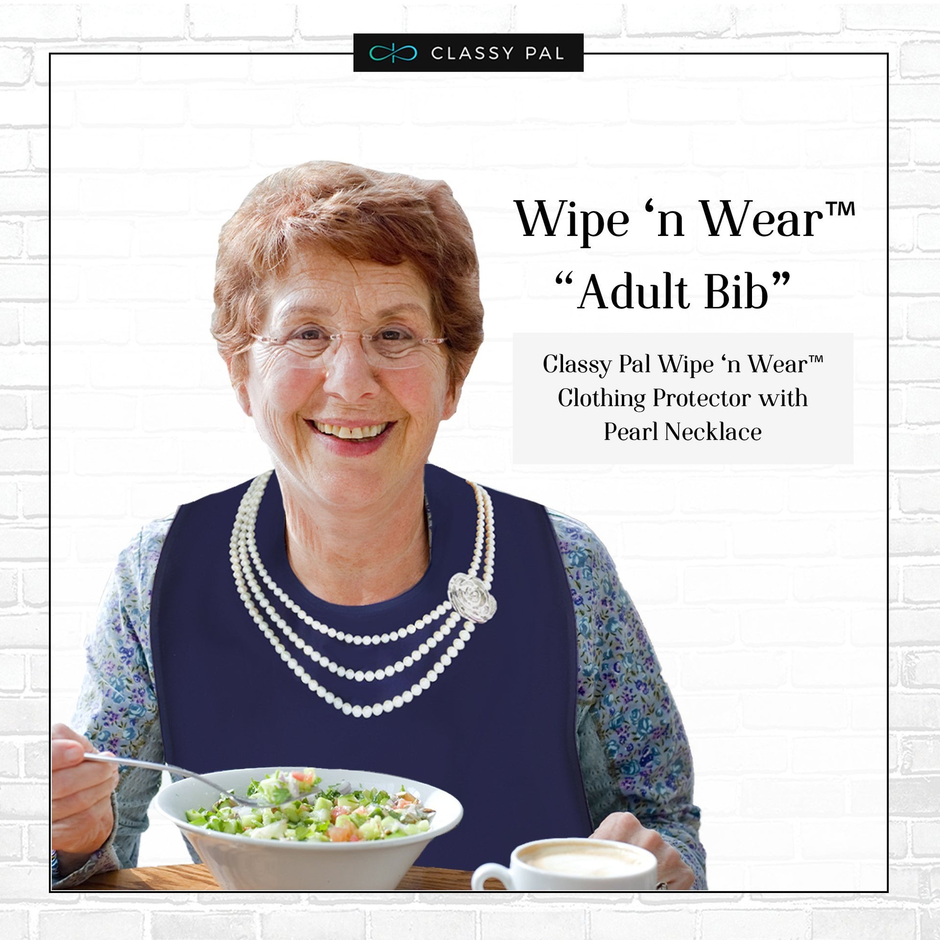 Women's Wipe 'n Wear™ Adult Bib Pearls (1 Pack) - Classy Pal Wipe 'n Wear Adult Bibs